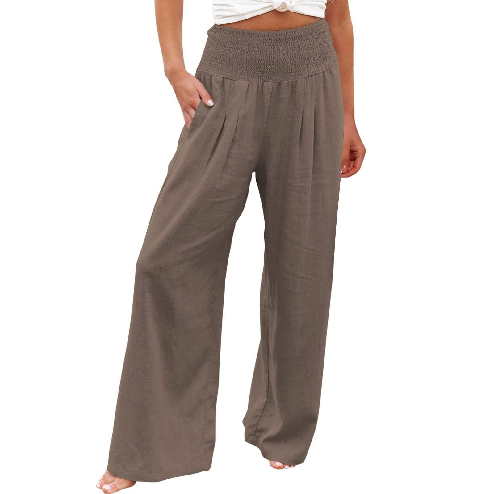 Women's Wide Leg Pants Summer Cotton Linen Pants Casual High Waist  Drawstring Pants Loose Fit Comfy Lounge Beach Pants, White, XX-Large :  : Clothing, Shoes & Accessories