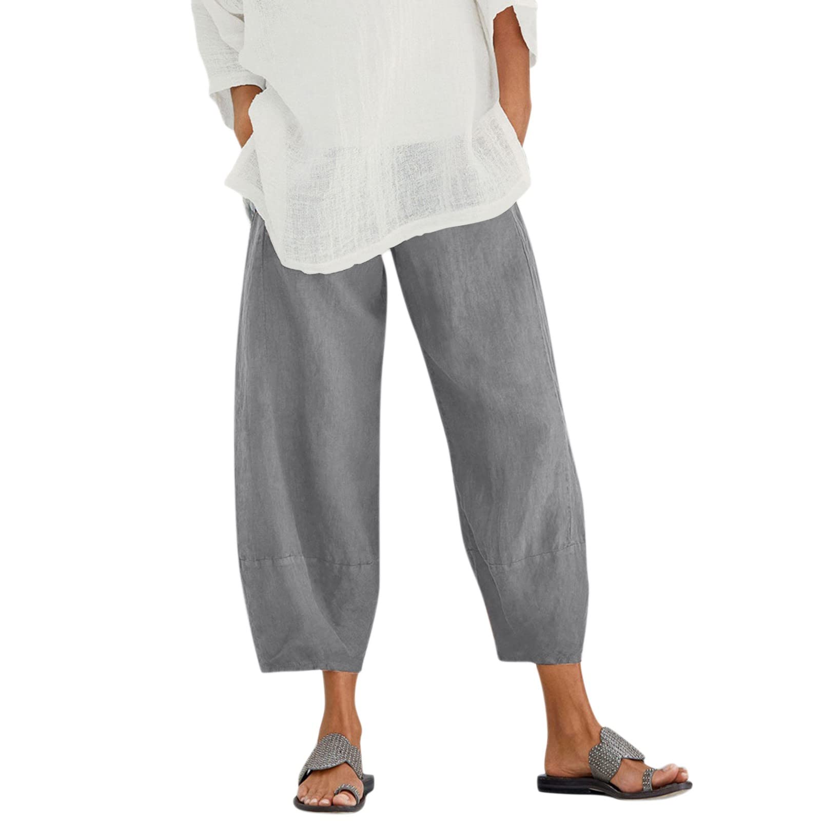  Wanzetaly Summer Cotton Linen Capri Pants for Women
