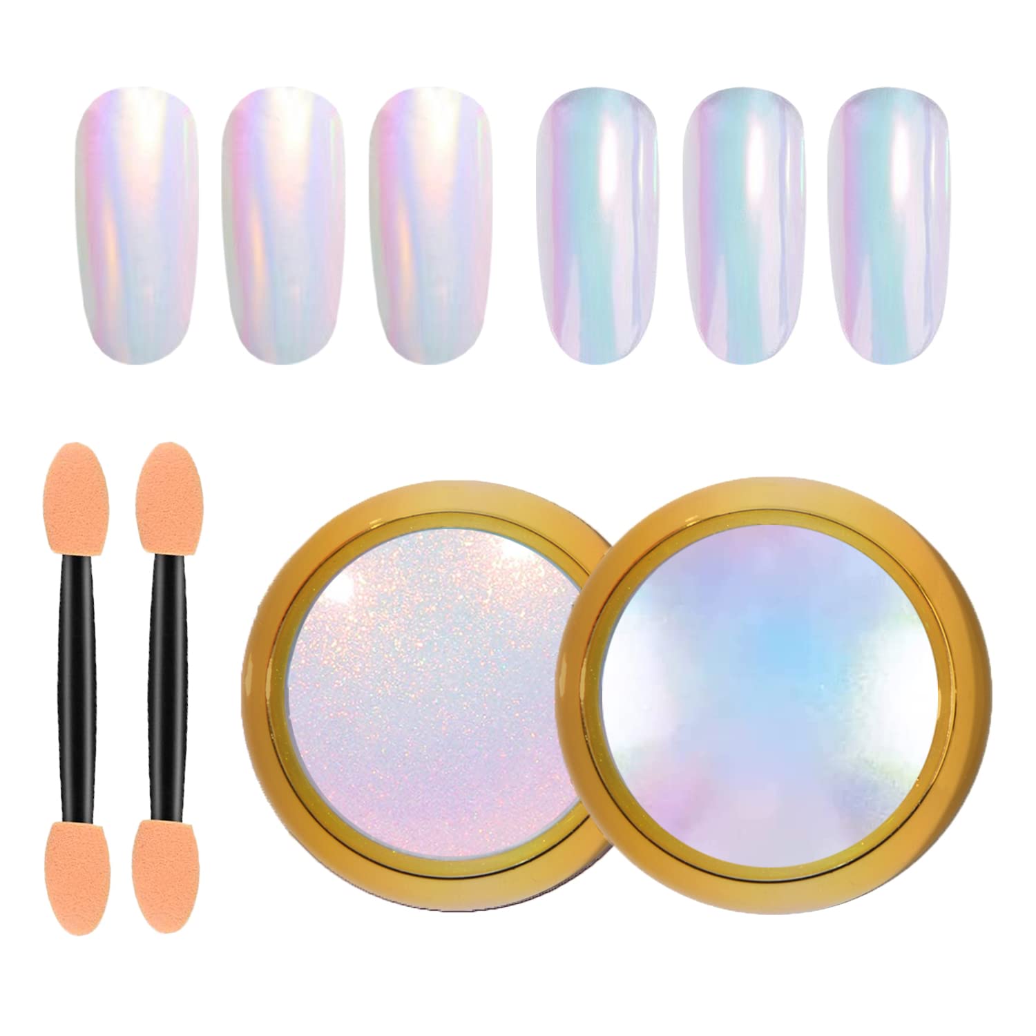 GZMAYUEN 2 Colors Mermaid Chrome Nail Powder, Aurora Iridescent