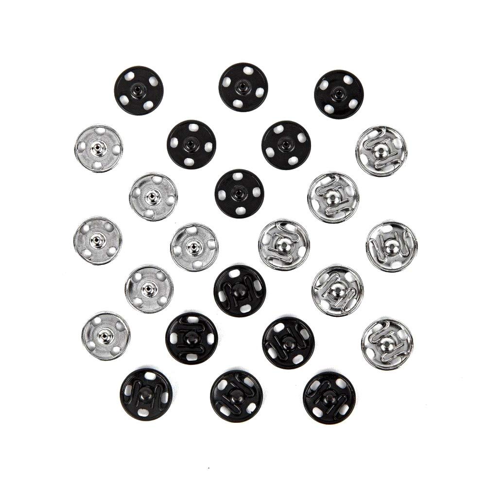 Samuay Snap Buttons for Sewing and Crafting 72 Sets in 2 Colors Black and  Silver - Heavy Duty Metal Snaps for Leather Jackets Jeans Bags & Clothing -  10mm