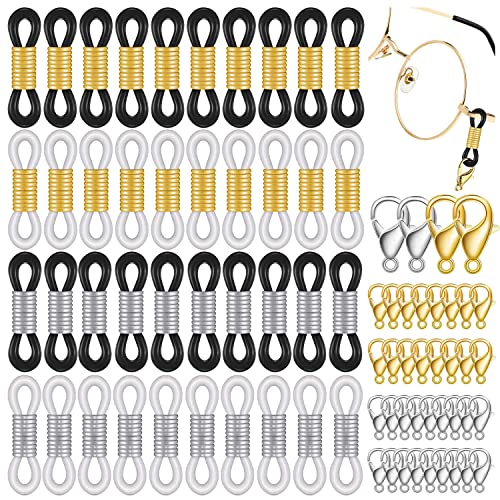 BIAHOTUR Eyeglass Chain Ends, Eyeglass Chain Connector, 200 Pieces  Adjustable Spring Rubber Ends Connectors, 100 Lobster Clasp for Glasses  Strap