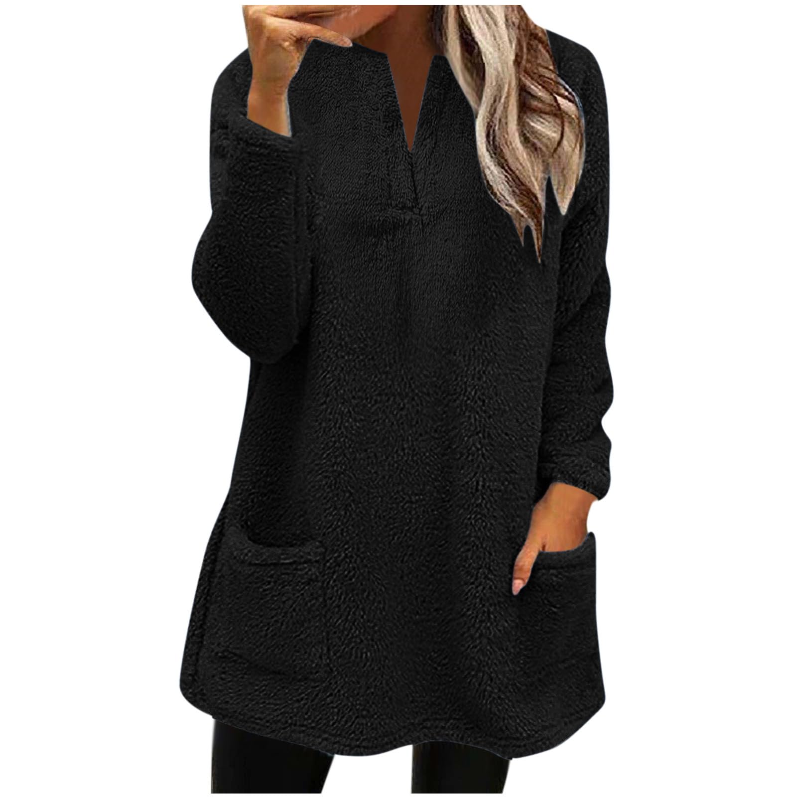 AMhomely Ladies Womens Soft Teddy Fleece Hooded Jumper Plus Size