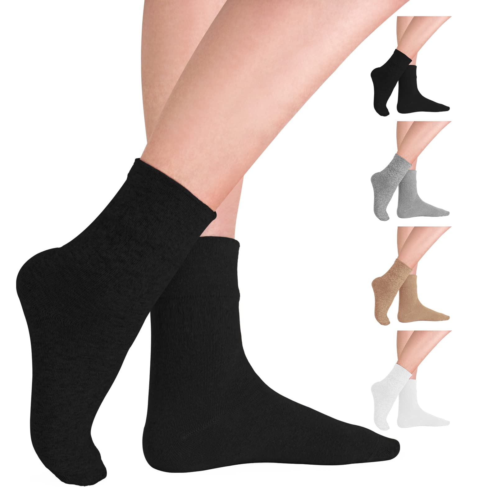 6-9 Pairs Women's Black Crew Socks Thin High Ankle LightWeight Ladies Socks