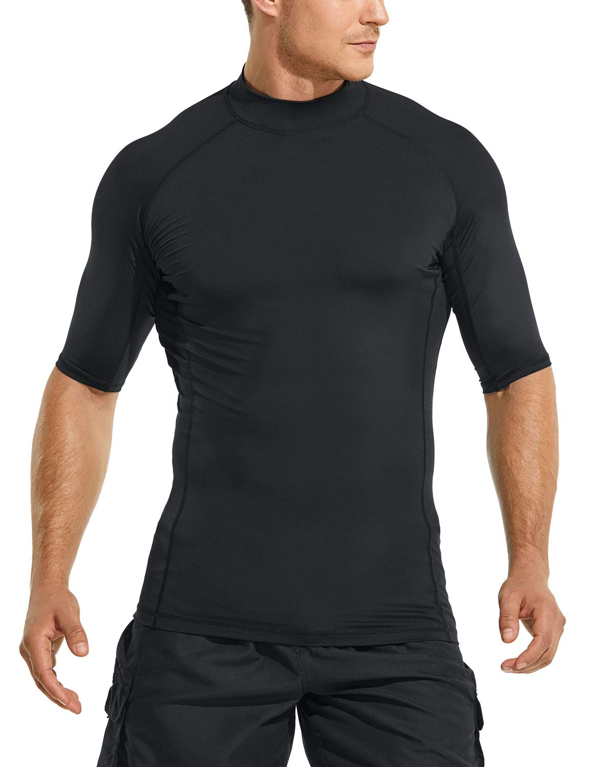 TSLA Men's Rash Guard Swim Shirts, UPF 50+ Quick Dry Mid/Short Sleeve  Swimming Shirt