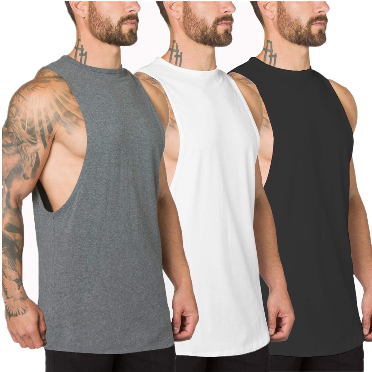 3 Pack Men's A-Shirt Tank Top Gym Workout Undershirt (Slim & Muscle Fit  ONLY)