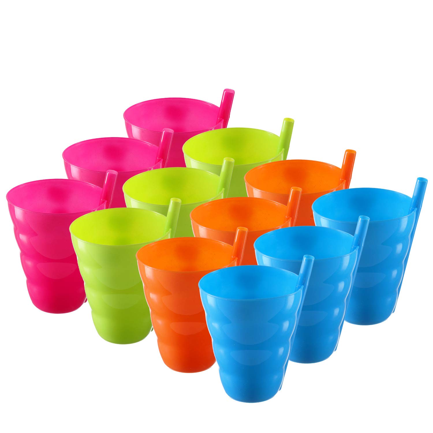 Casewin Plastic Kids Cups with Lids and Straws - 10 Pack 12 oz