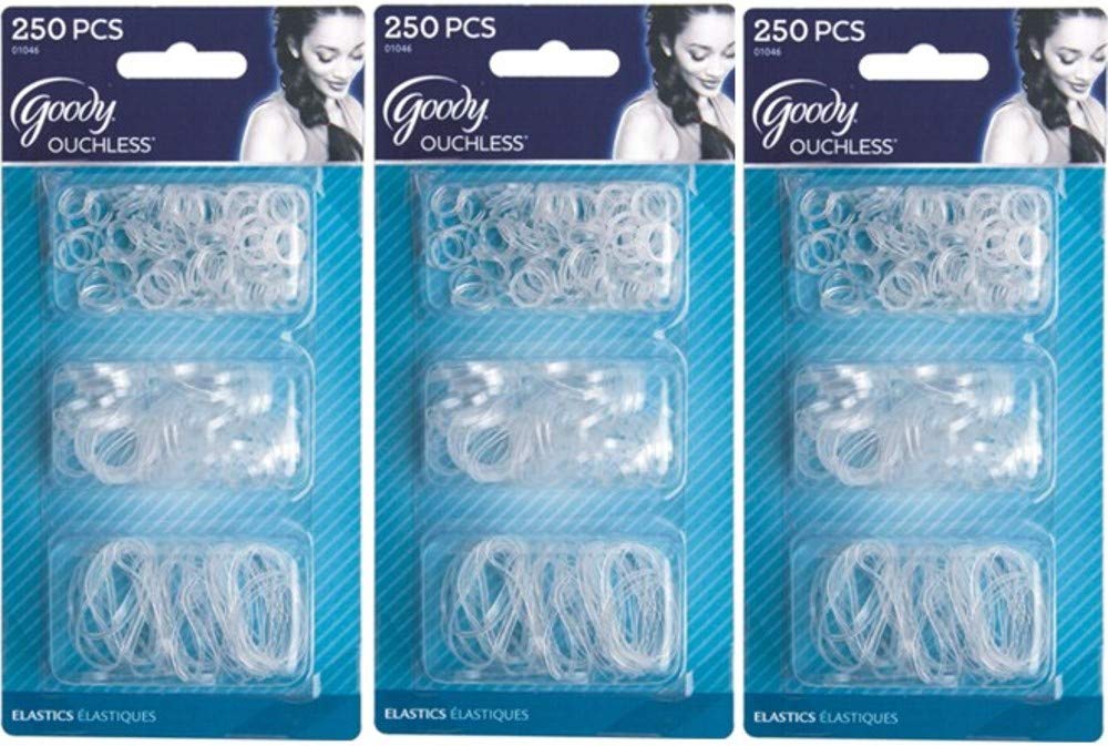 Goody 01046 Women's Ouchless Multi Clear Polyband Elastics (Pack of 3) Each  Pack Includes 250 Count