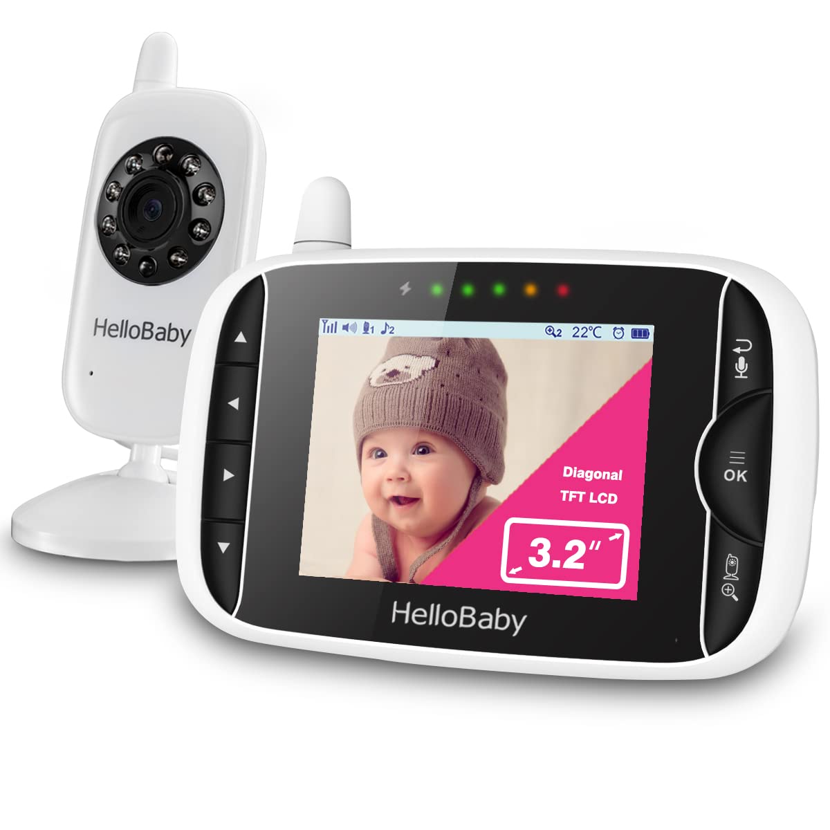 Video Baby Monitor with Camera and Audio, 5 Color LCD Screen, HelloBaby  Monitor Camera, Infrared Night Vision, Temperature Display, Lullaby, Two  Way Audio and VOX Mode 5 inches 