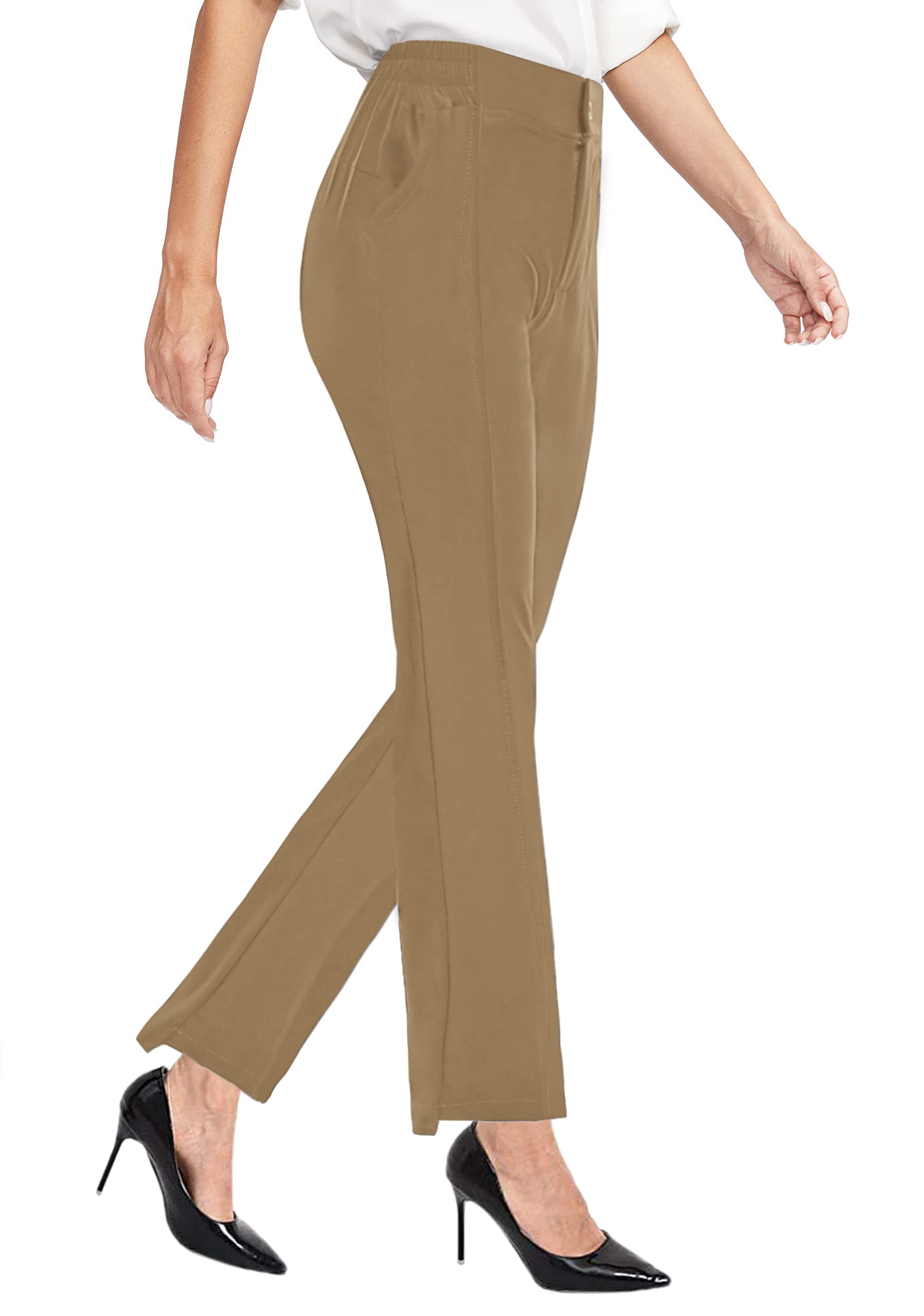 Womens Yoga Dress Pants with 3 Pockets High Waist Stretch Work Straight  Business Casual Office Slacks XS-XXL Medium Khaki