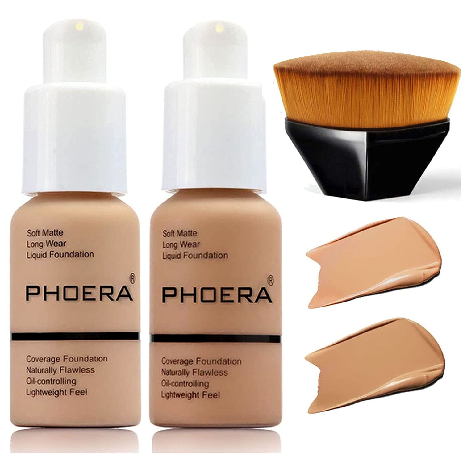 2 Pcs Phoera Foundation Makeup 102 And 104 Liquid Full Coverage 24hr Matte Oil Control 