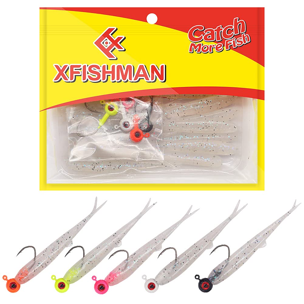 Crappie-Baits- Plastics-Jig-Heads-Kit-Minnow-Fishing-Lures-for Crappie-Panfish-Bluegill-20Piece Kit - 15 Bodies- 5 Crappie Jig Heads