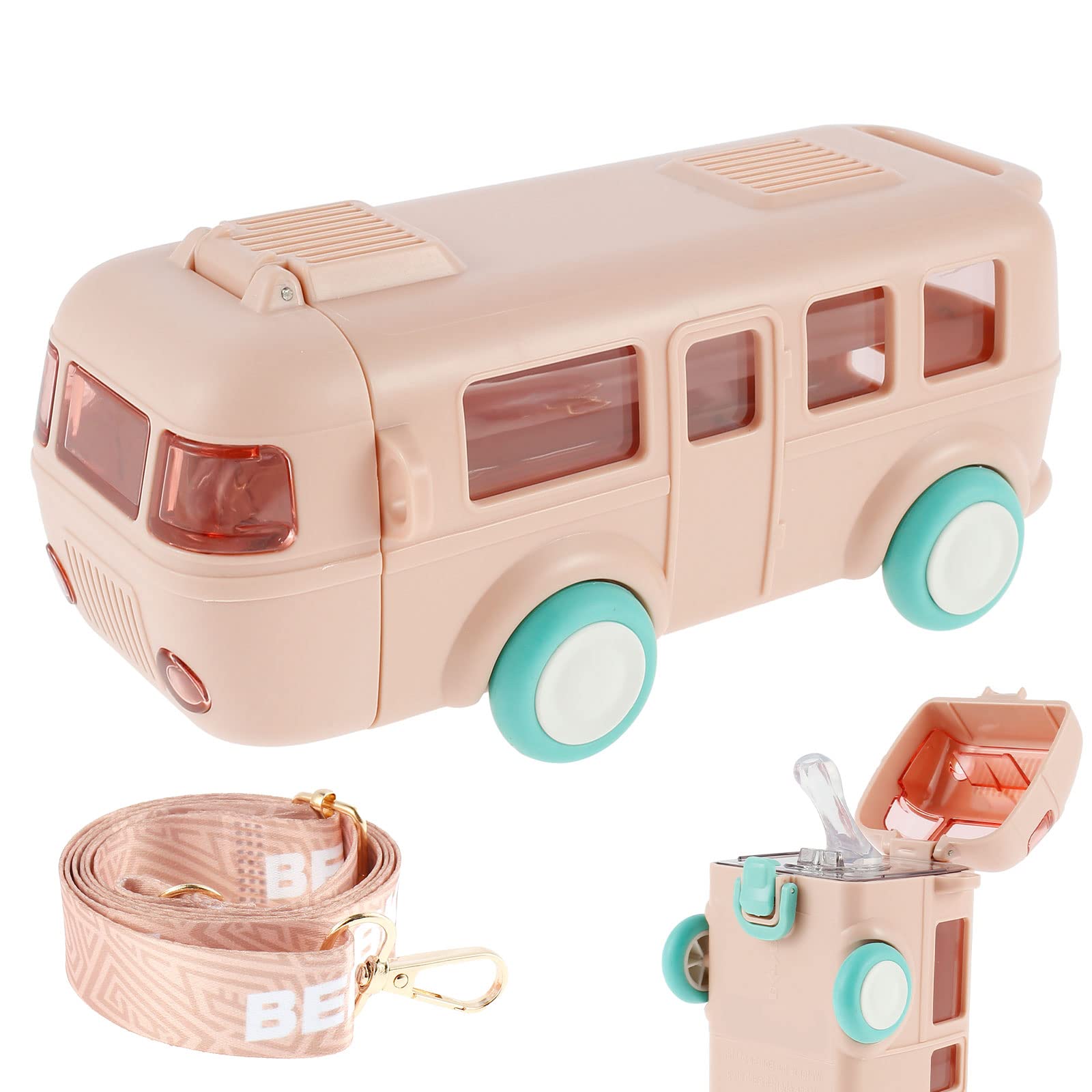 Cute Water Bottle with Strap Toy Bus Portable Water Cups for Kids