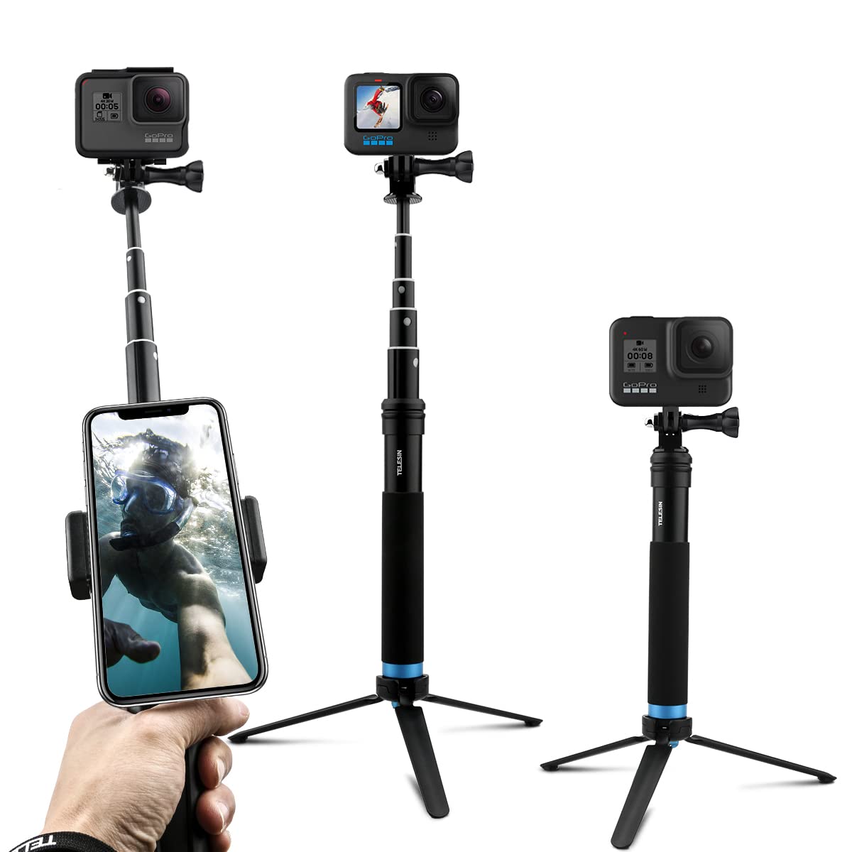 QIUNIU-Mini trípode para palo de Selfie para Go Pro, 12, 11, 10, 9, 8, 7