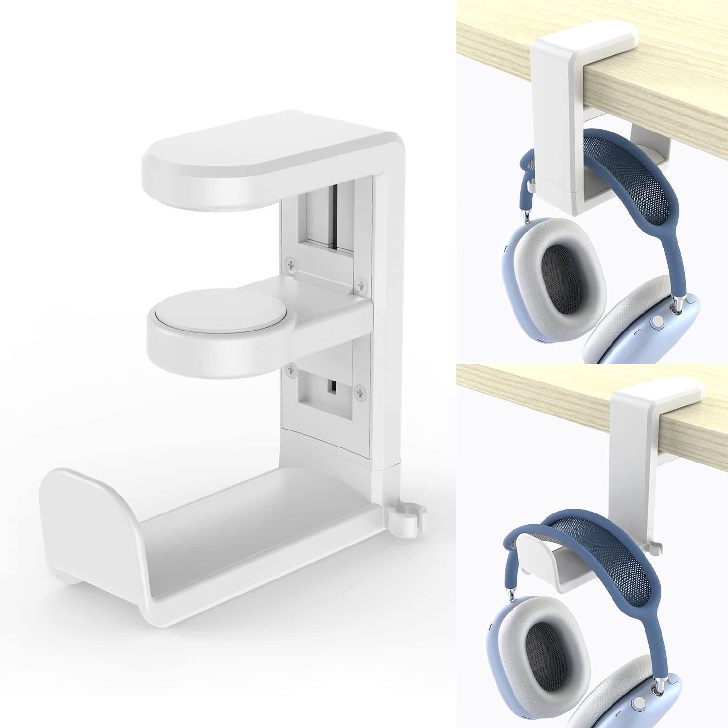 PC Gaming Headphone Stand, Dual Headset Hanger Hook Holder with Adjustable  & Rotating Arm Clamp