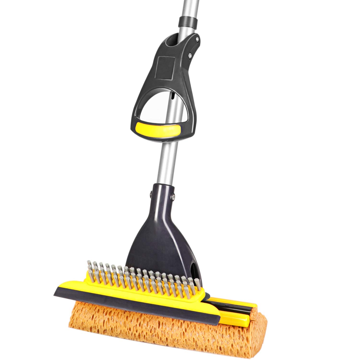 Yocada Sponge Mop Home Commercial Use Tile Floor Bathroom Garage Cleaning  with Squeegee and Extendable Telescopic Long Handle 41-53 Inches Easily Dry  Wringing