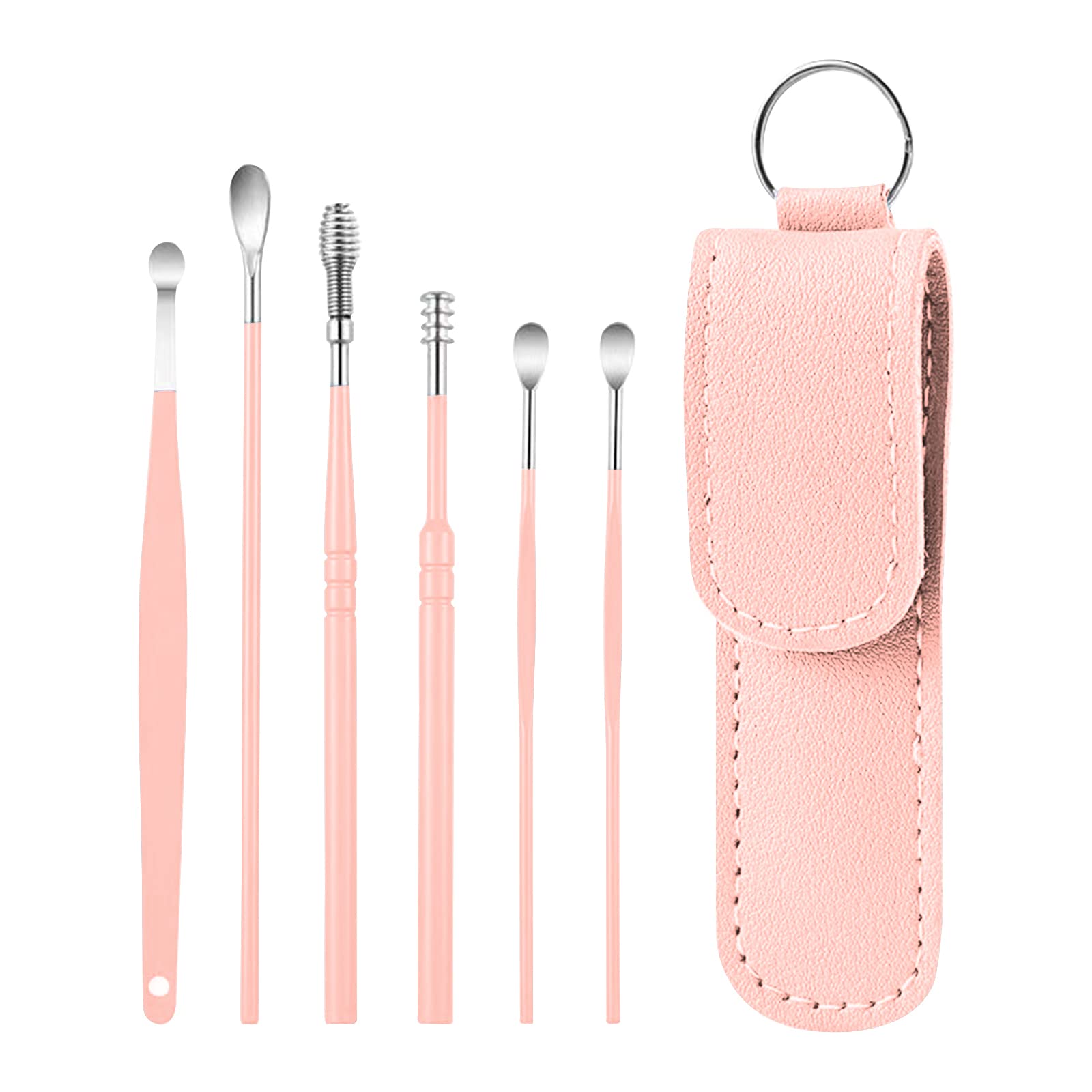 Adore 6 Pcs Ear Wax Cleaner - Reusable Ear Cleaner Tool Set with Storage  Storage Leather Pouch(Pink)