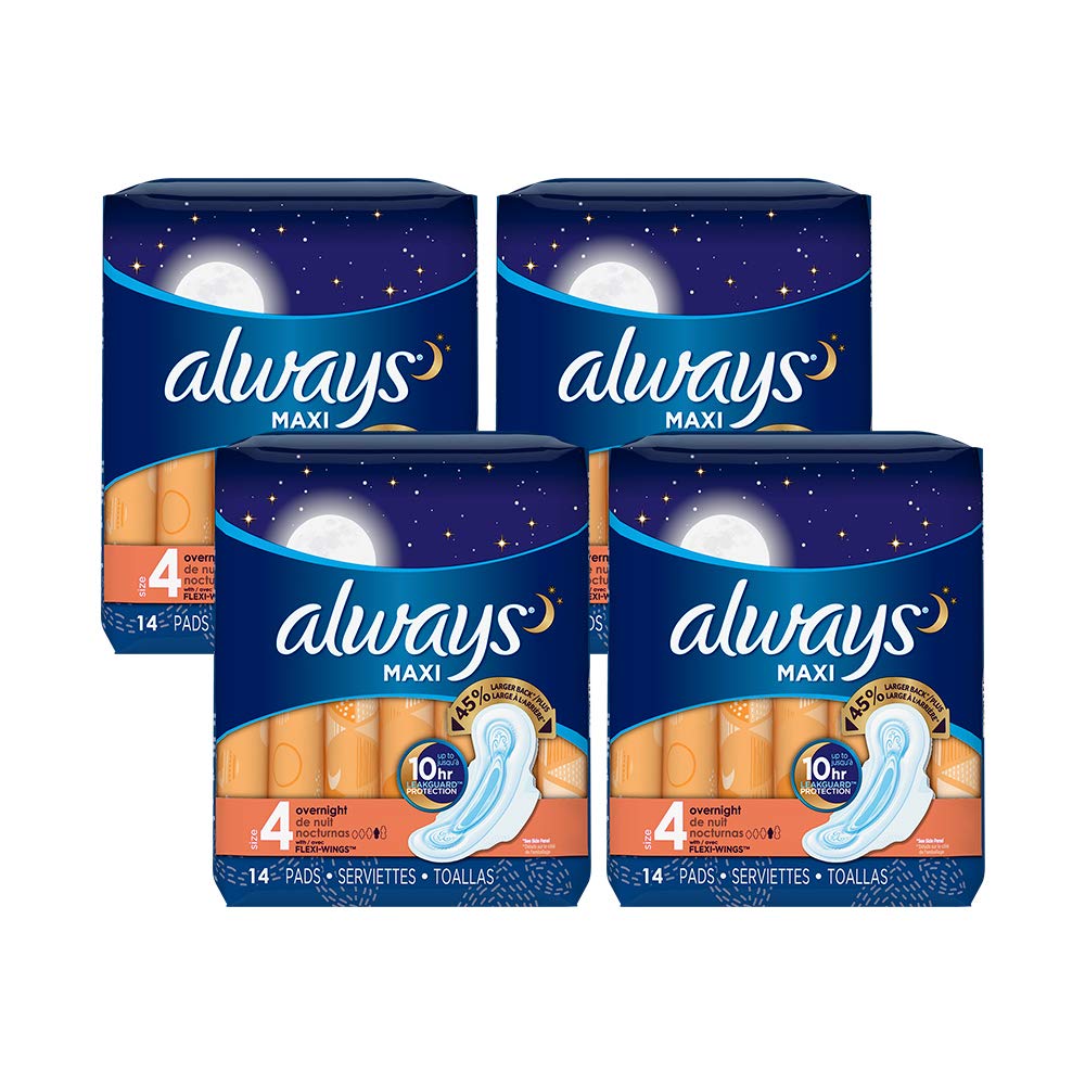 Always ZZZ Overnight Pads for Women with Wings, Unscented, Size