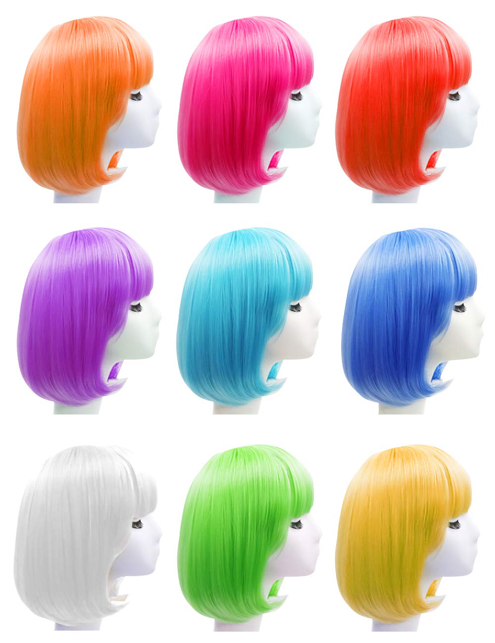 9 Pieces Colored Costume Cosplay Wigs Short Bob Hair Wigs Daily