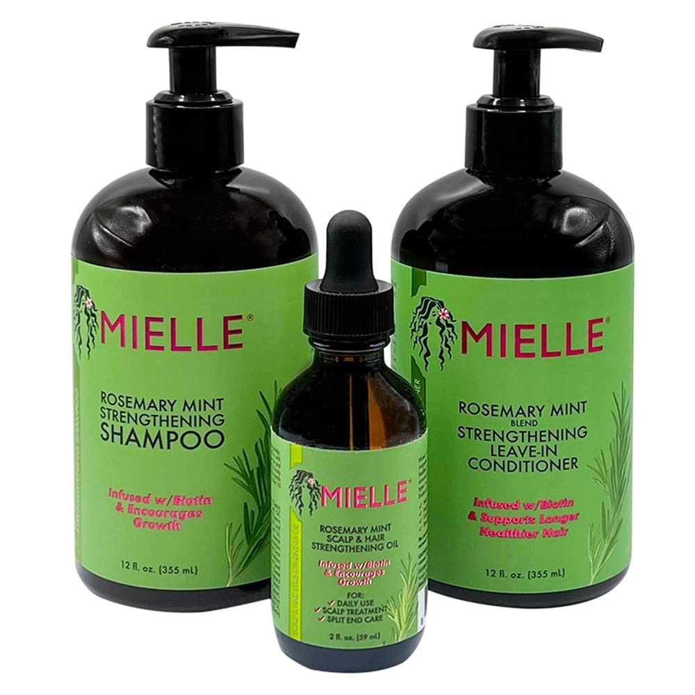 MIELLE Rosemary Mint Scalp & Hair Strengthening Oil, Infused w/Biotin, 2oz  (Pack of 2)