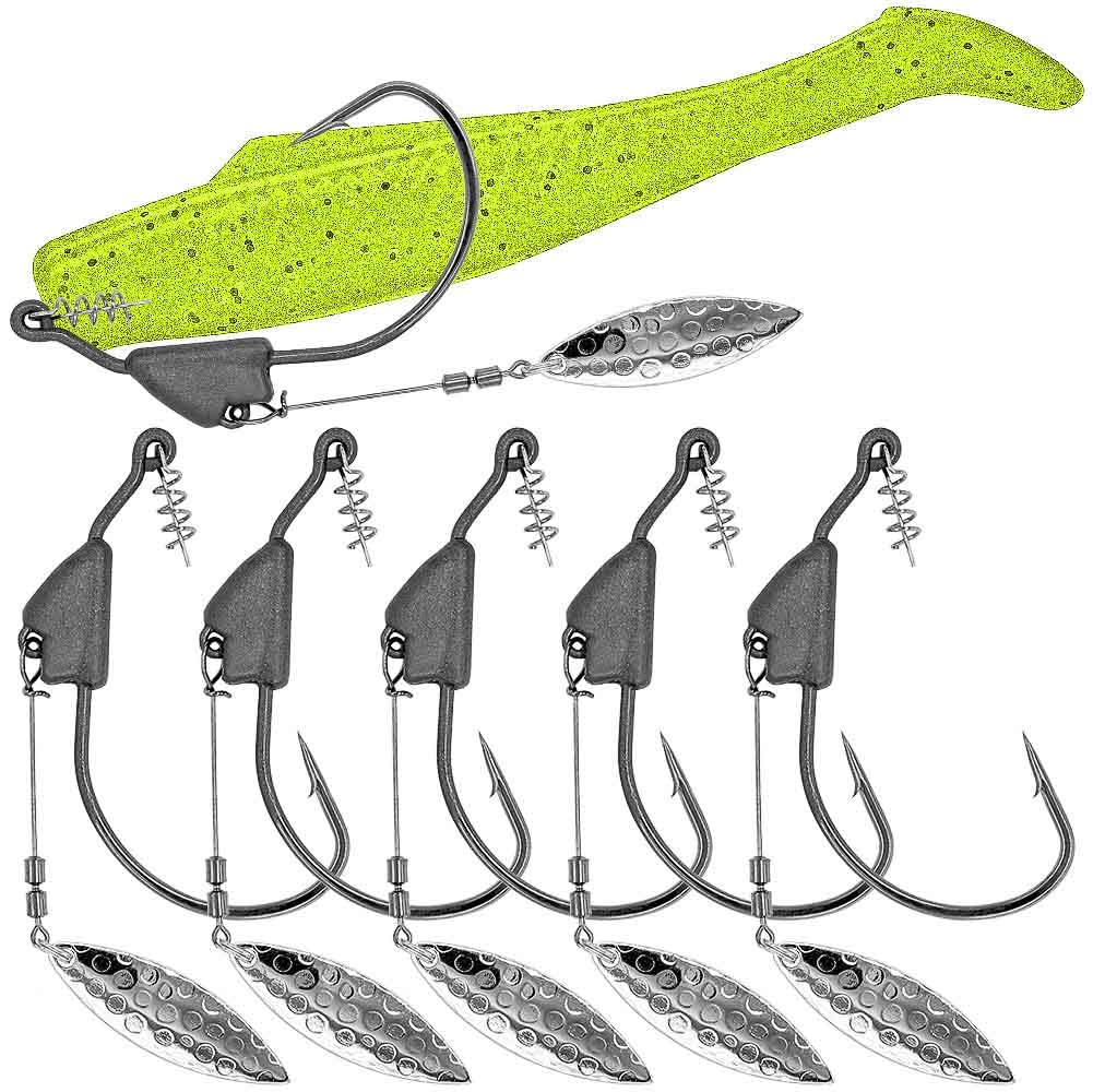 Underspin-Jig-Heads-Swimbait-Hooks-with-Spinner Blades Weighted Fishing Hooks  6 Pack Silver Size 2/0,1/8oz 3.5g, 6-pack
