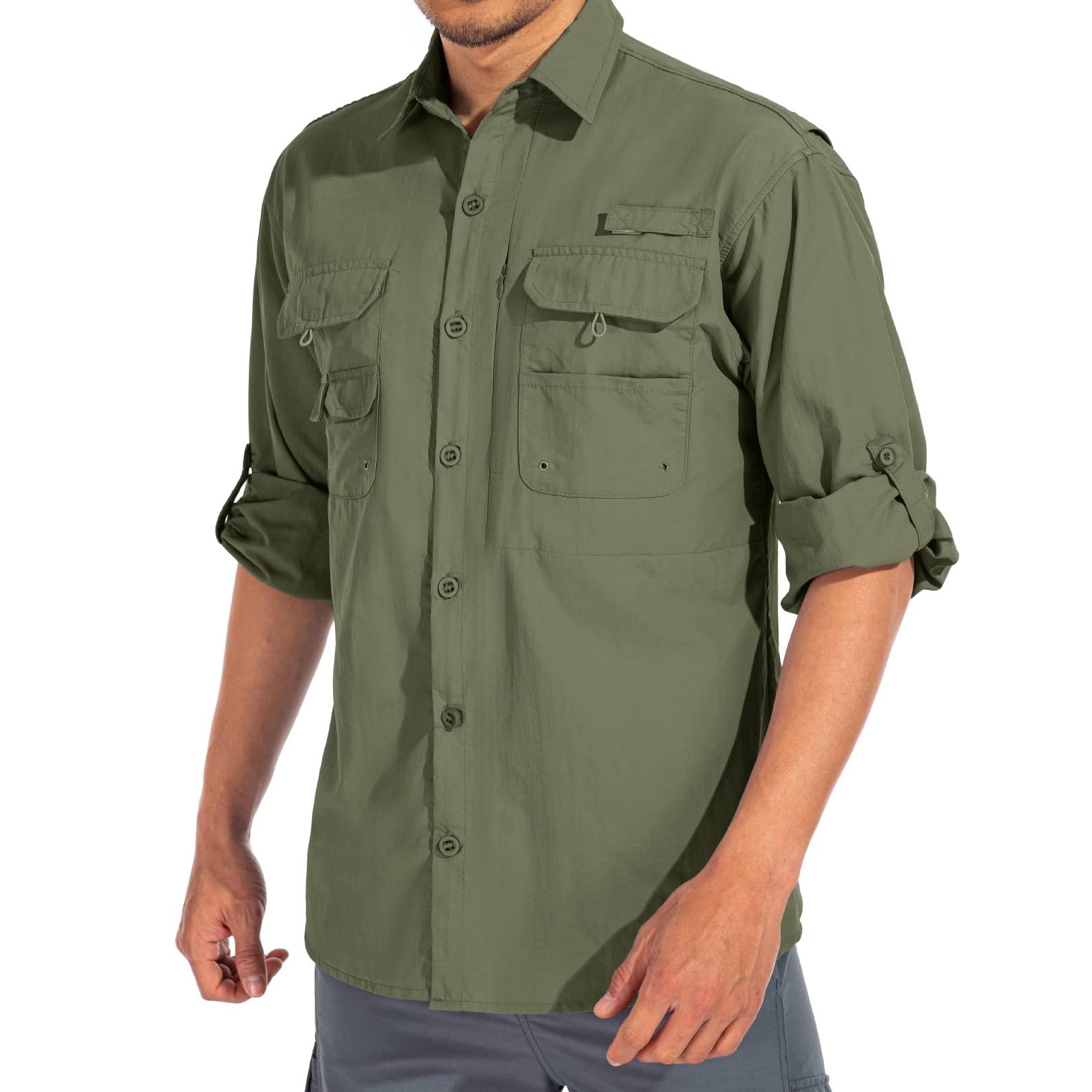 linlon Mens Safari Shirts Long Sleeve UV Protection Hiking Fishing UPF 50+  Quick Dry Cooling