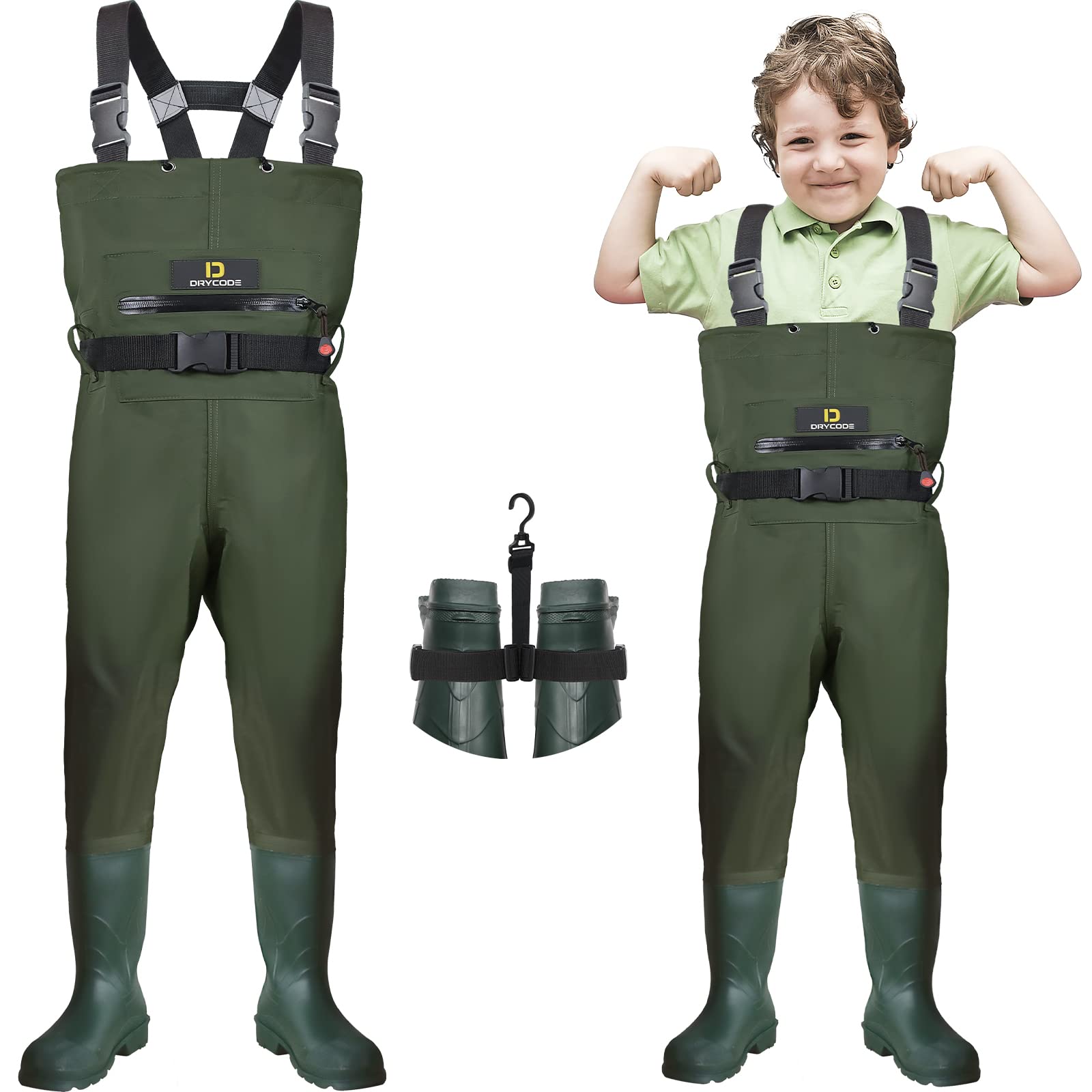 DRYCODE Kids Waders with Boots, Waterproof Youth Waders for Toddler &  Children, Nylon/PVC Chest Wader
