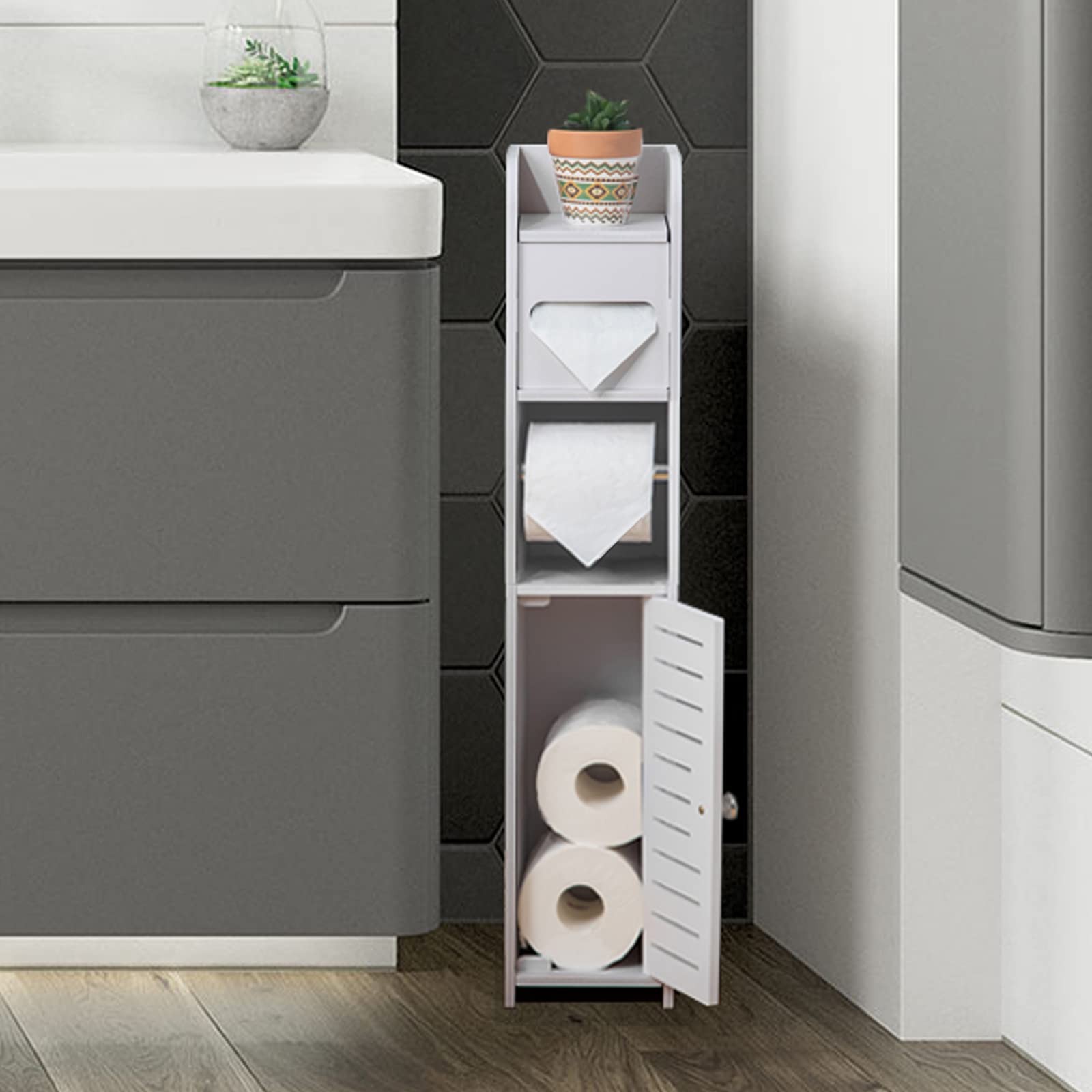 Small Bathroom Storage Cabinet, Free Standing Storage Cabinet with Slide  Out Drawers, Narrow Floor Bathroom Organizer Next to Toilet, Bathroom  Toilet
