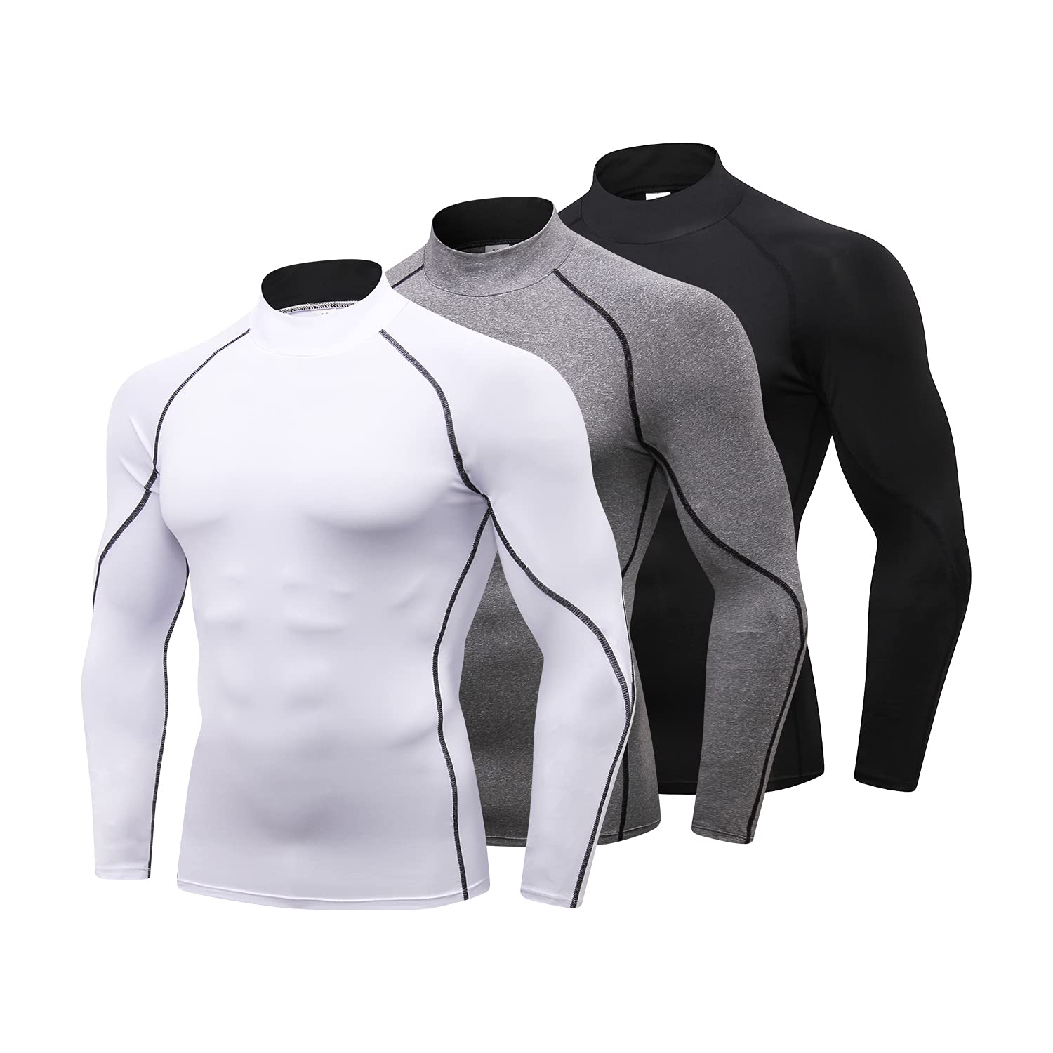 Men Solid High Collar Compression Shirts Turtleneck Long Sleeve Pullover  Basics