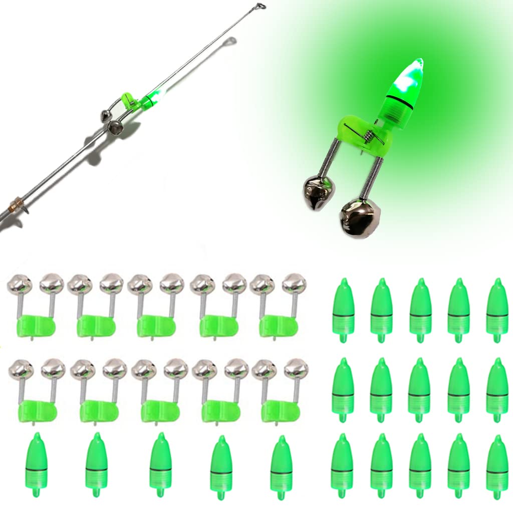 uxcell 10 Pcs Green Fishing Bells Spring Loaded Clamp Fishing Rod Bite Bait  Alarm with Twin Bells Ring Silver Tone Double Fishing Pole Bells