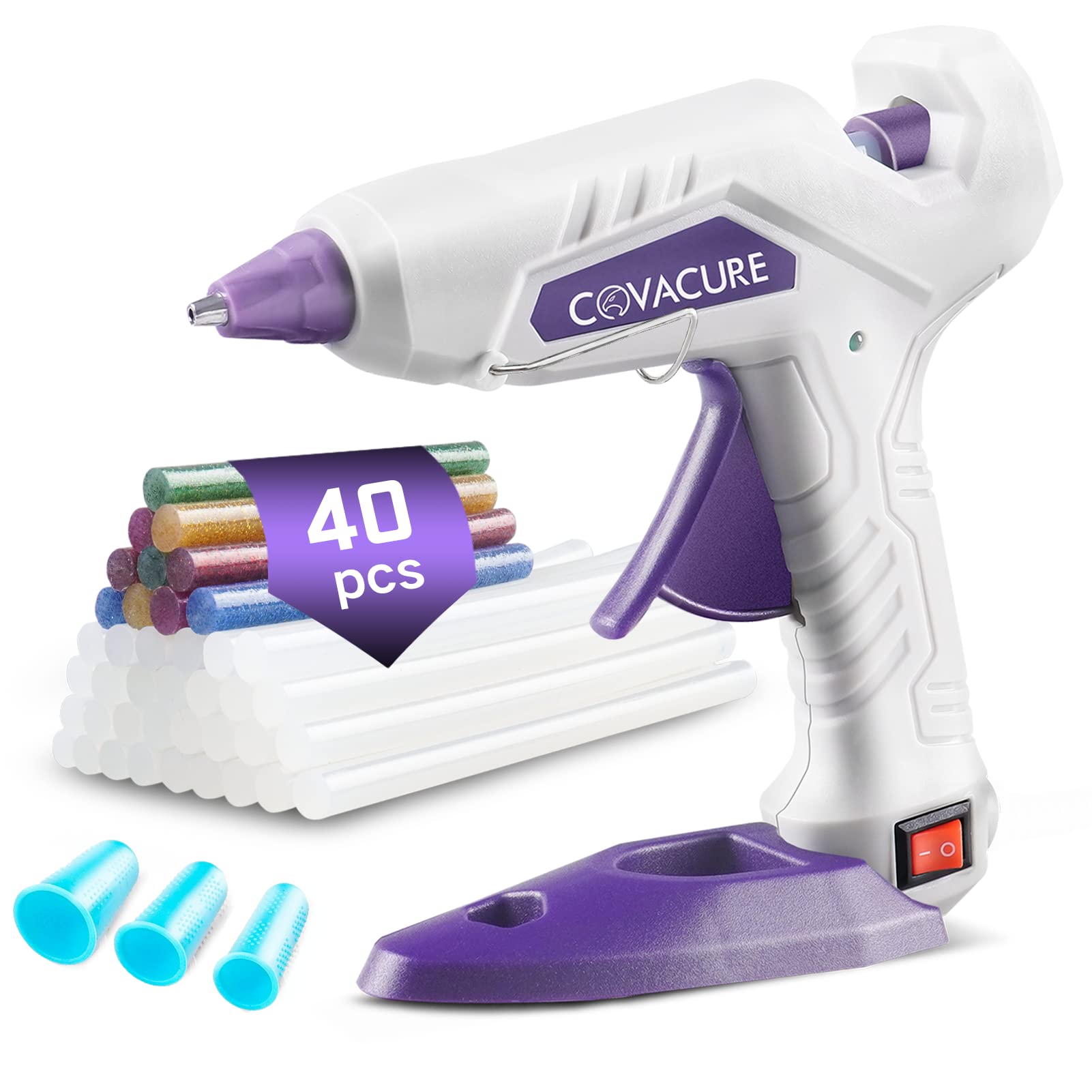 Covacure Hot Glue Gun Kit For Kids with 40 PCS Glue Sticks - Fast Heating &  Drip Proof Glue Gun with 3 Finger protectors & Base Stand, ideal for
