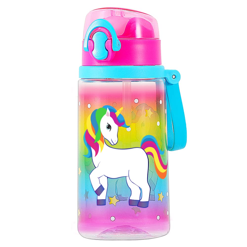 HomTune Cute Water Bottle with Straw for School Kids Girls, BPA FREE Tritan  & Leak Proof & Easy Clean & Carry Handle, 23oz/ 680ml - Unicorn 