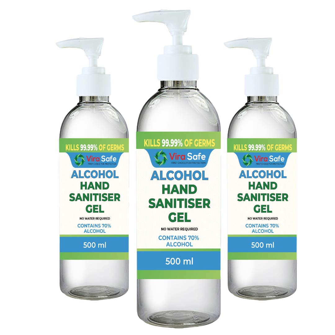 3x Vira Safe 500ml Hand Sanitiser Antibacterial Gel Certified Kills 99% ...