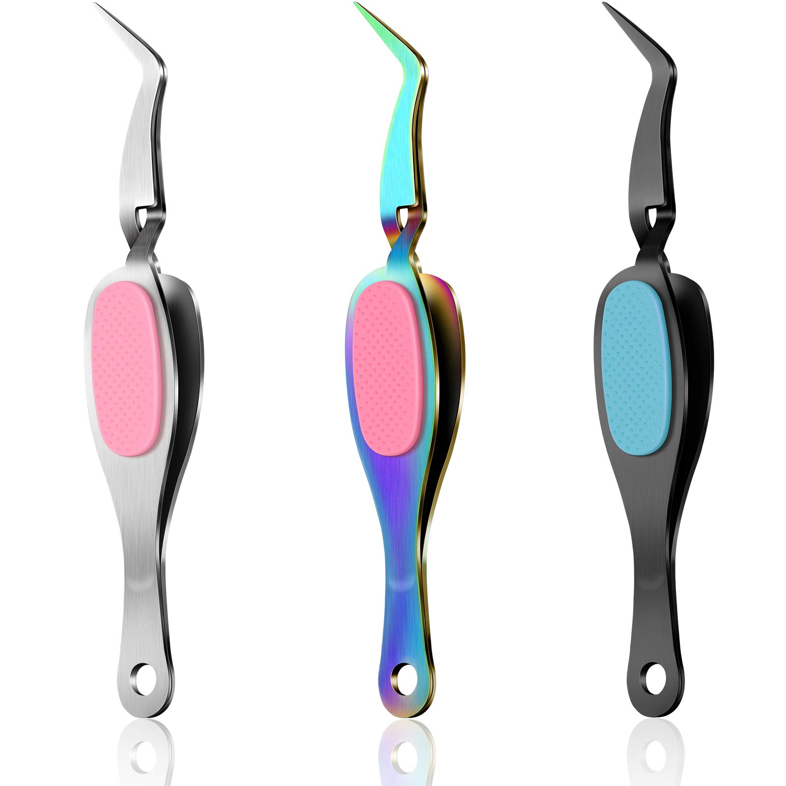 Rainbow Stainless Steel Curved Tweezers Cross Lock Reverse Tweezers Clamp  Picking Tool for Craft Hobby Nail Art Tools