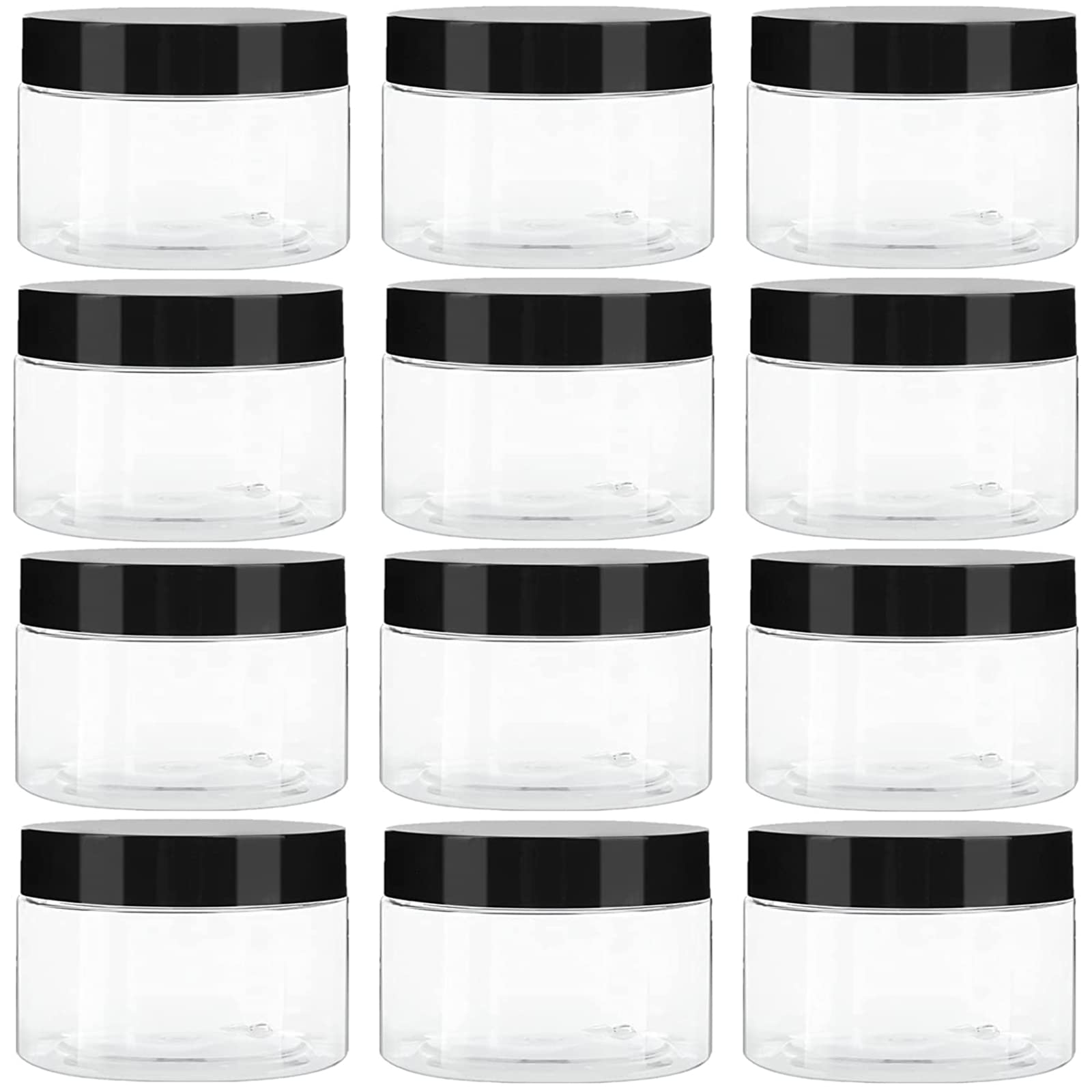 12 Pack Clear Plastic Jars Containers with Screw On Lids,Refillable  Wide-Mouth Plastic Slime Storage Containers for Beauty Products,Kitchen 