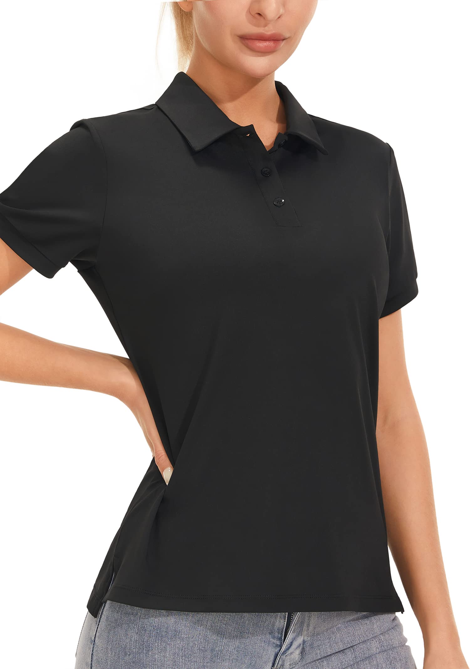 PERSIT Women's Golf Polo Shirts UPF 50+ Tennis Athletic T-Shirts Collared  Casual Work Tops Dry Fit Soft Cooling Shirt Large Black