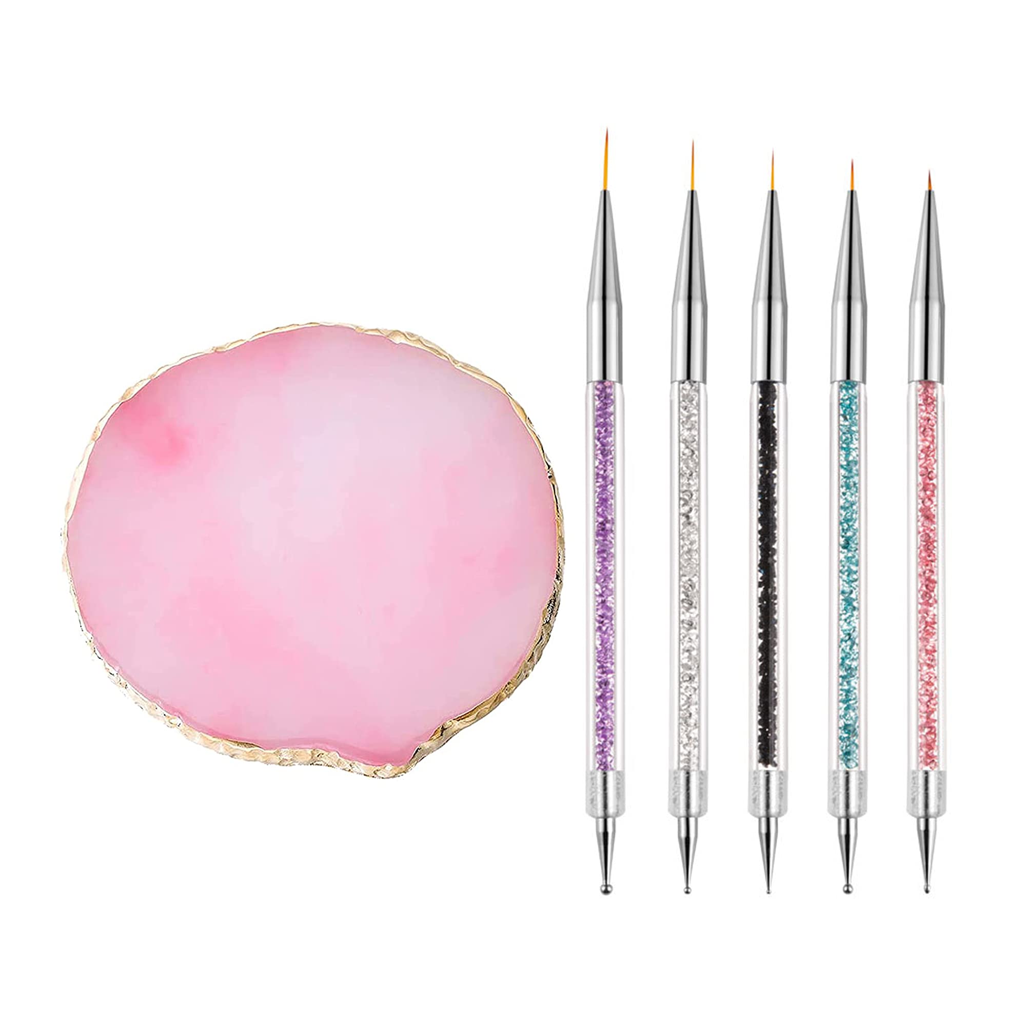 6 Pcs in 1 Set Resin Nail Art Palette with 5 Nail Brushes, Nail Tech  Supplies To