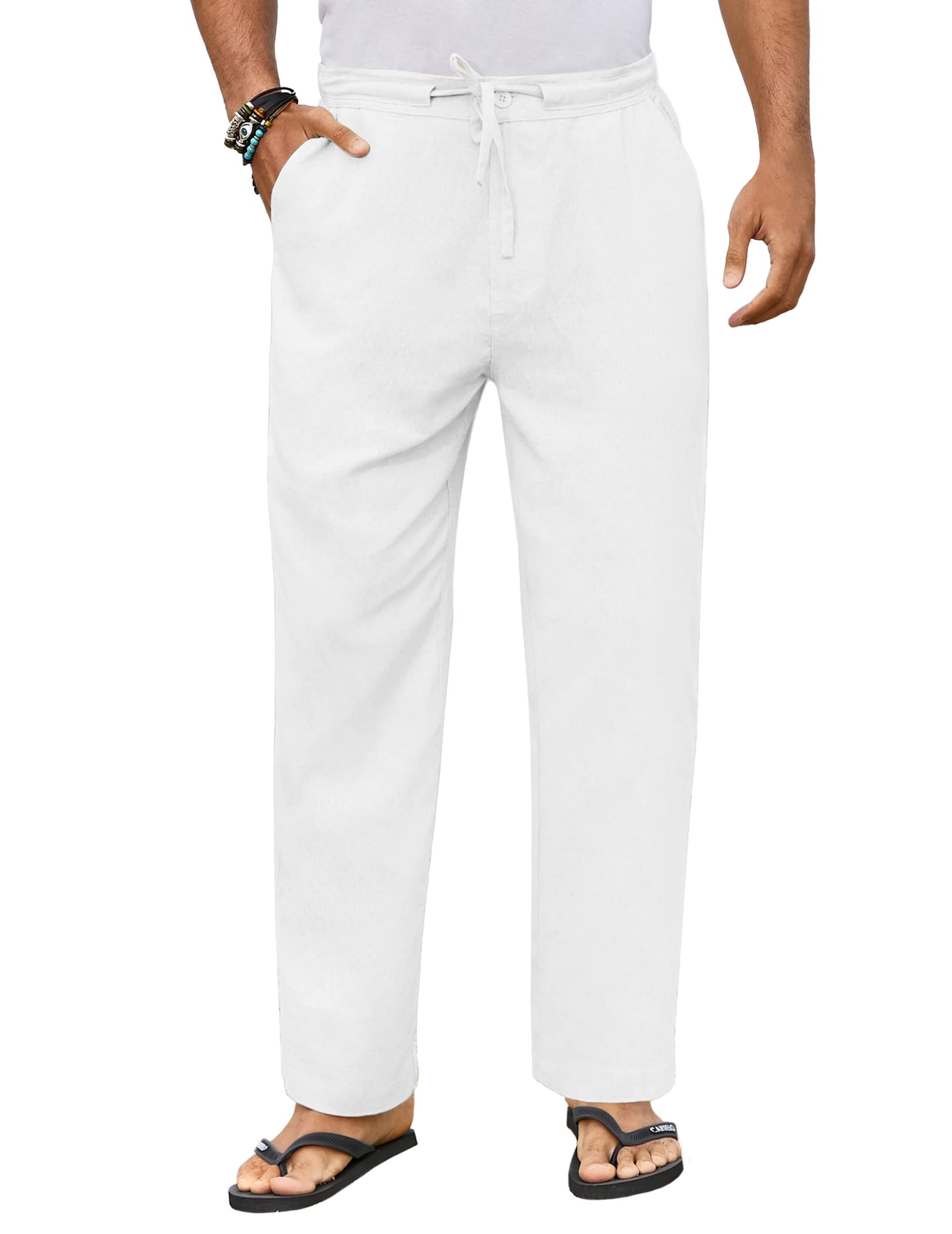 COOFANDY Men's Casual Linen Pants Elastic Waist Drawstring Beach Summer  Pants Lightweight Linen Trousers