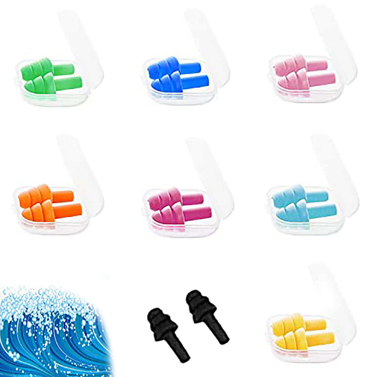 ARIKJ 8 Pairs Swimming Earplugs Reusable Silicone Ear Plugs Noise