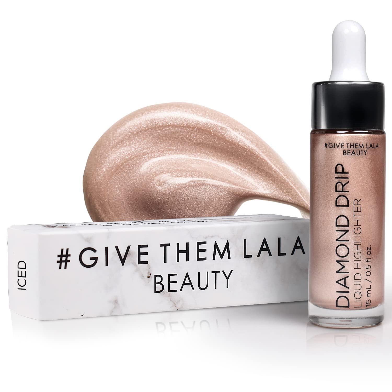 Diamond Drip Liquid Highlighter By Give Them Lala- Highly Pigmented Shimmer  Highlighter For Face & Chest- Illuminator Drops For Diamond Sparkle- Glow  Drops For Dewy Foundation Cruelty-Free - (Iced)