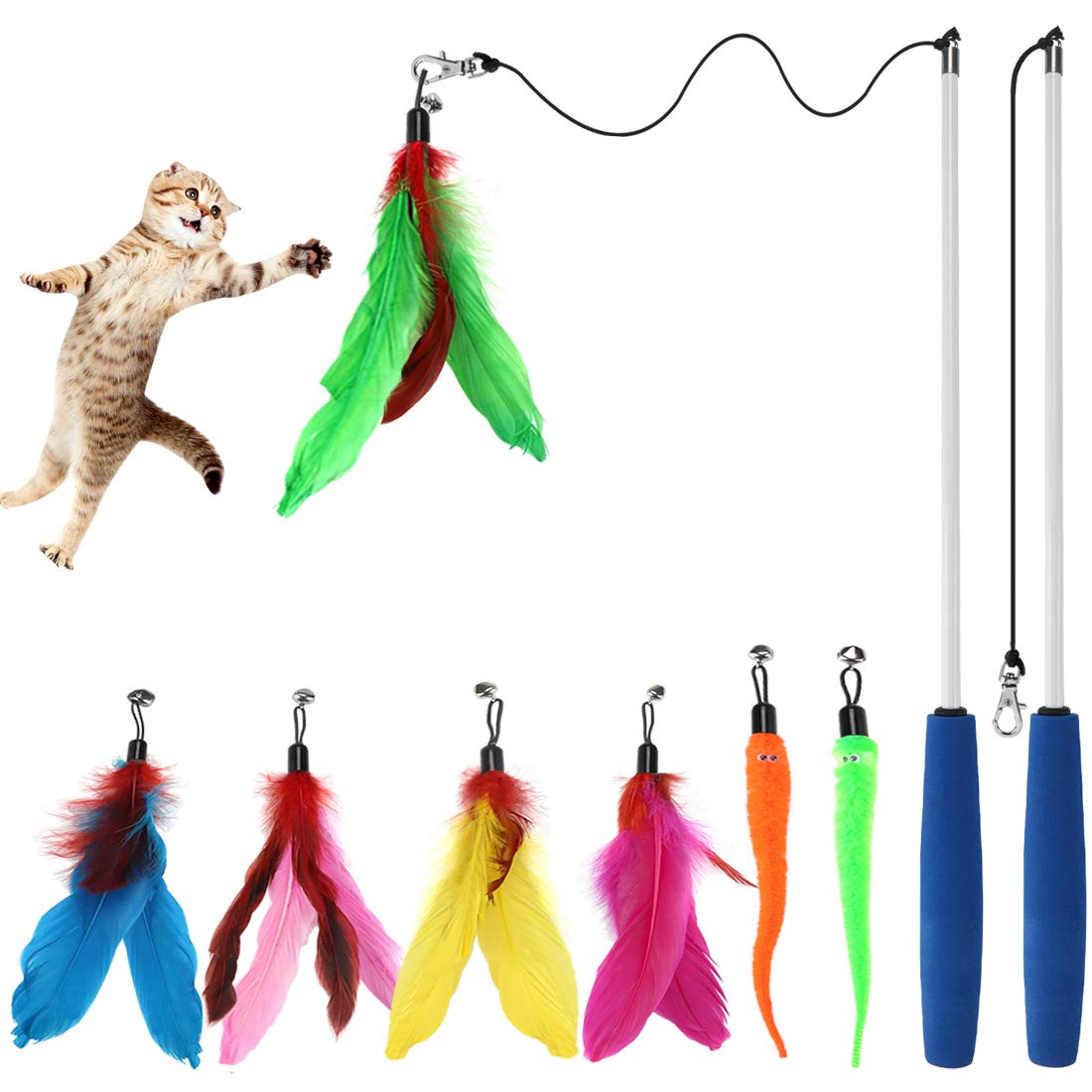 FOMIYES 2pcs String Teaser Toys Fishing Rod Pet Sweat Suit Cats