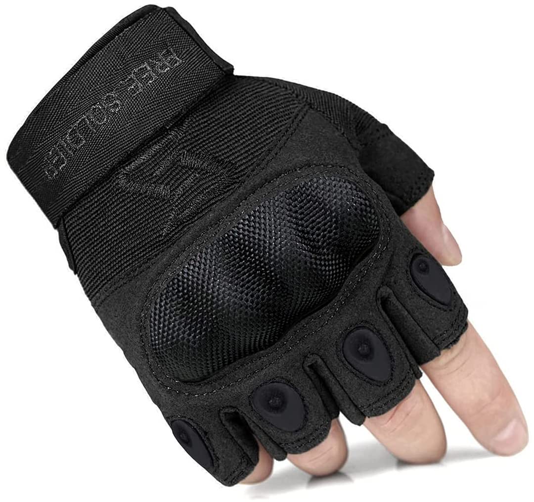 FREE SOLDIER Gloves for Men Full Finger Fingerless Gloves for Work  Gardening Cycling Motocycle Hiking Riding Climbing Large Half Finger Black