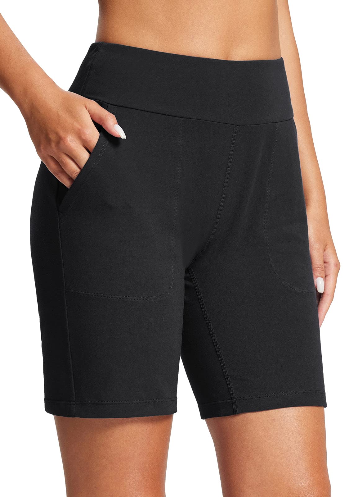 BALEAF Women's Bermuda Shorts Cotton Long Shorts with Pockets