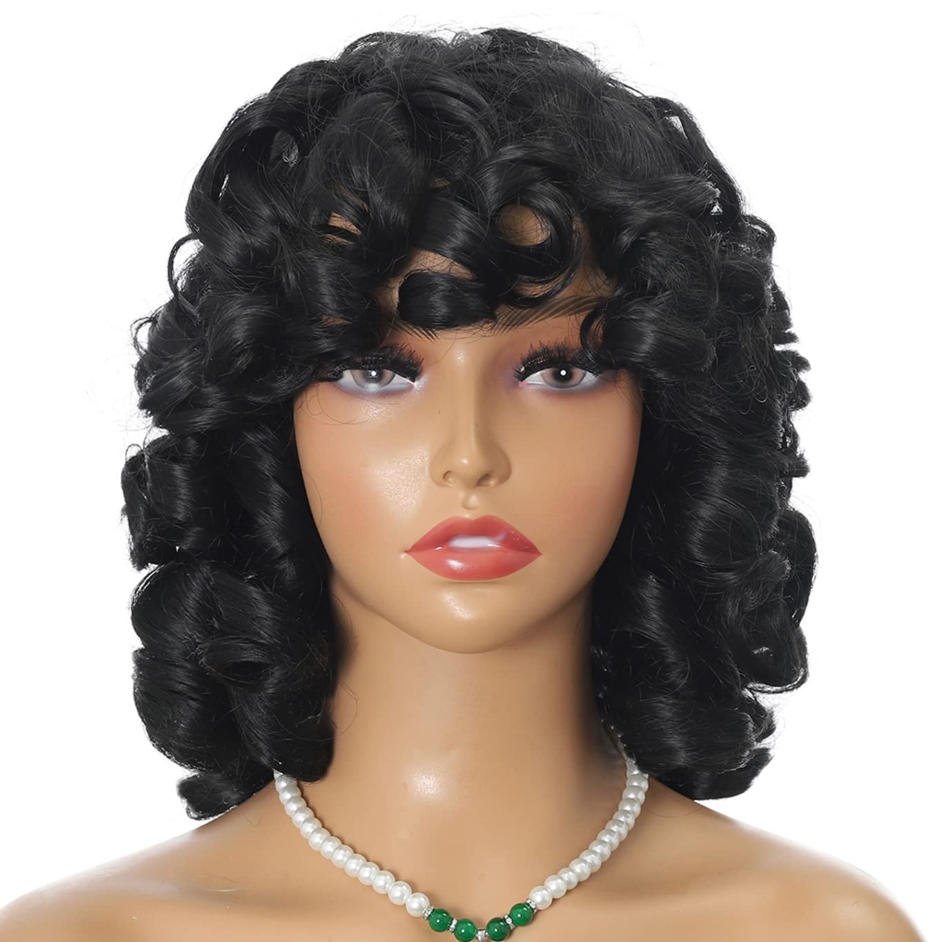 Afro Curly Wigs for Black Women Short Curly Wig with Bangs Soft