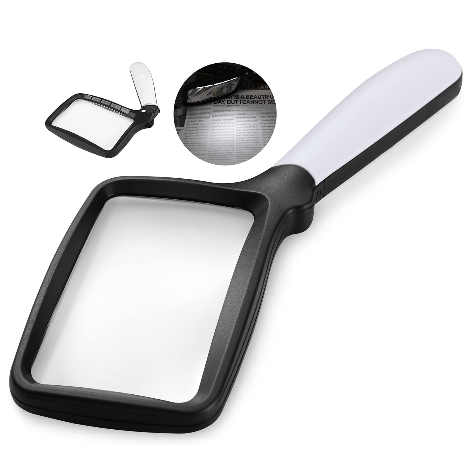 Hands-Free Magnifying Glass Large Full-Page Rectangular 3X Magnifier LED  Lighted Illuminated Foldable Desktop Portable for Elder Extra Large(Black)
