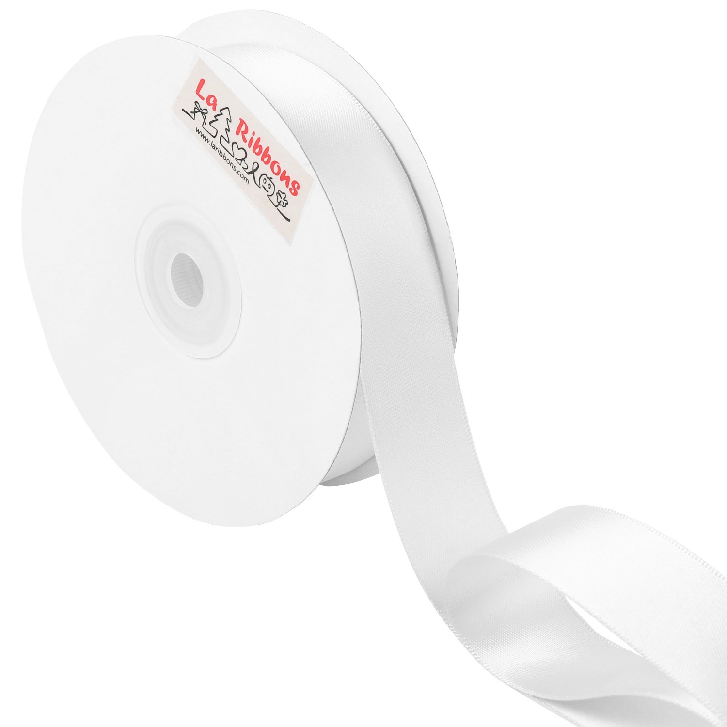LaRibbons 1 Inch Wide Double Face Satin Ribbon - 25 Yard (029-White) 029- White 1 inch x 25 Yards
