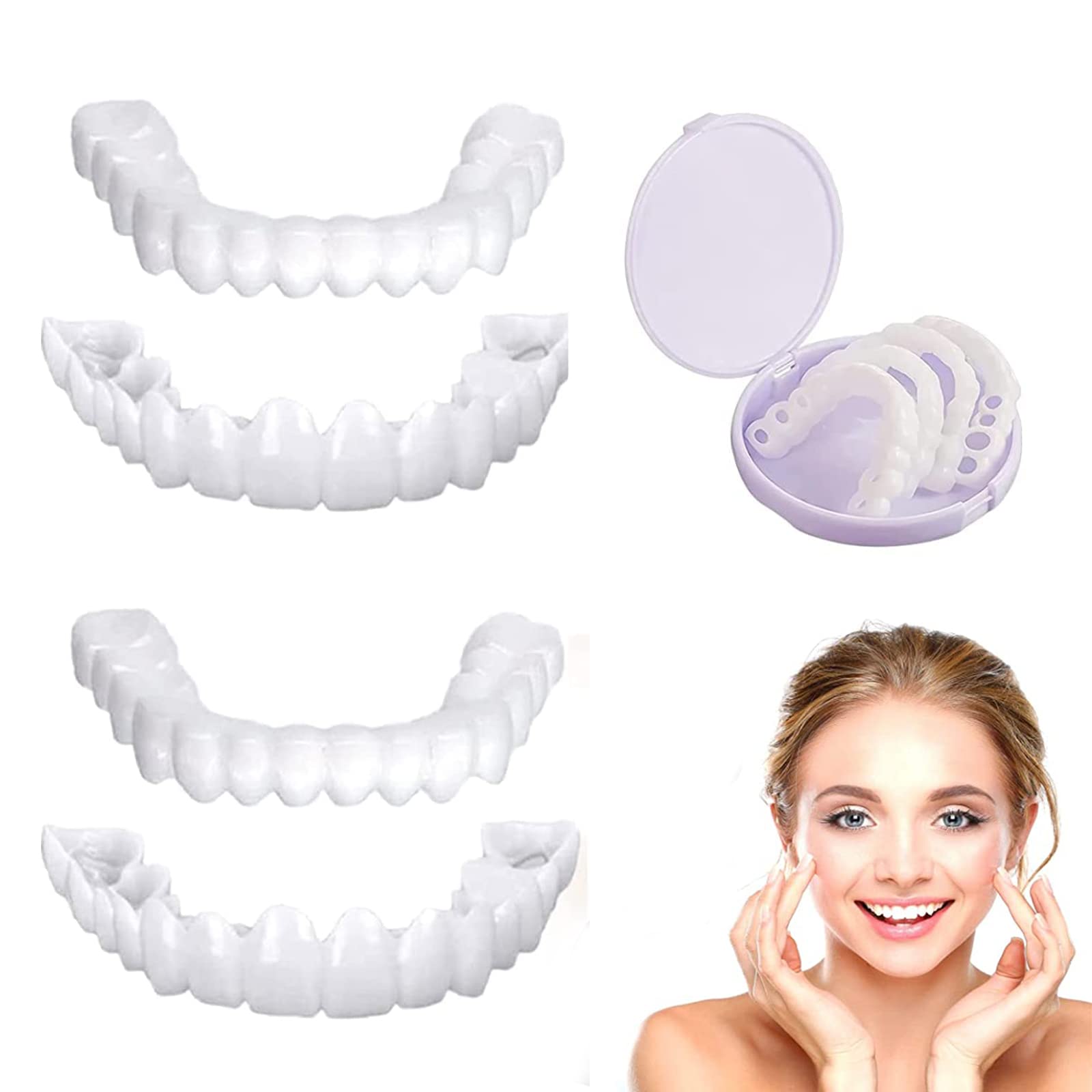 Resin on False Teeth Upper + Lower Dental Veneers Dentures Tooth Cover Set  Hot