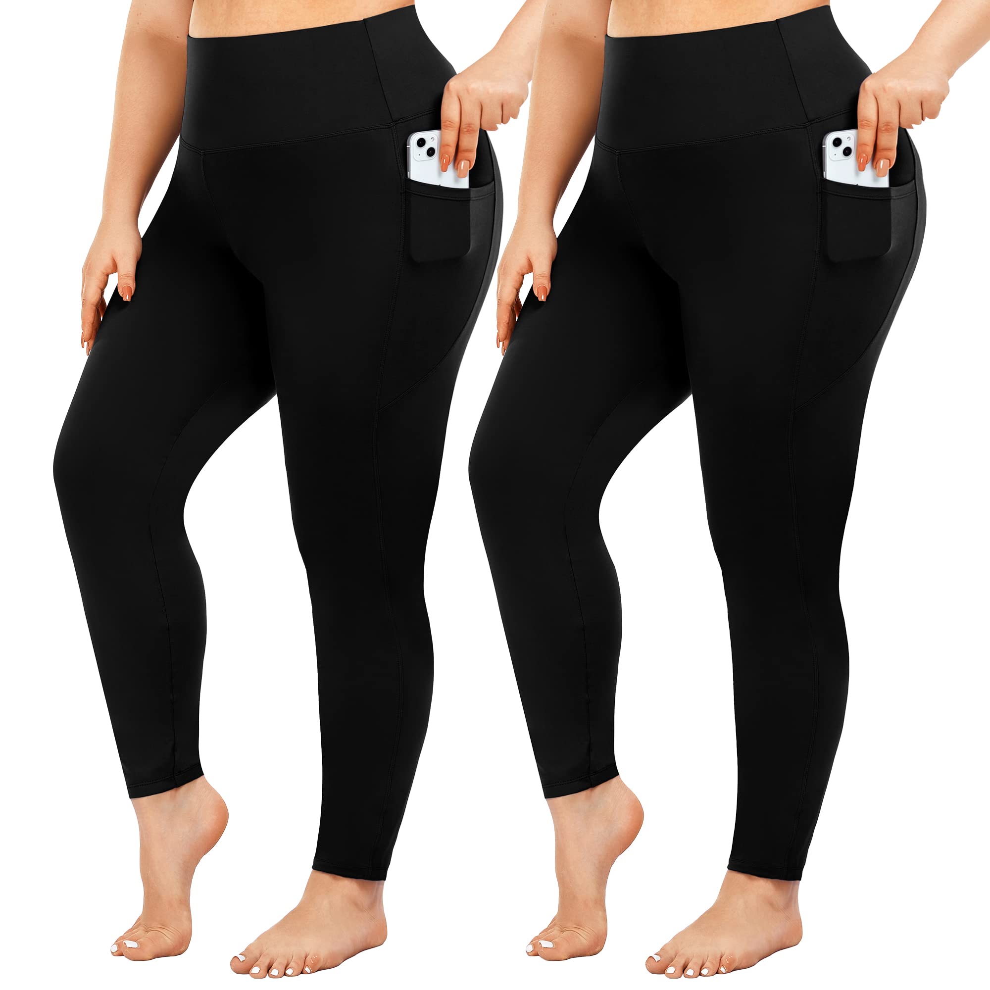Women's Cotton Stretch Black Leggings - 2 Pack - Full Length - Soft Slim  Fit 