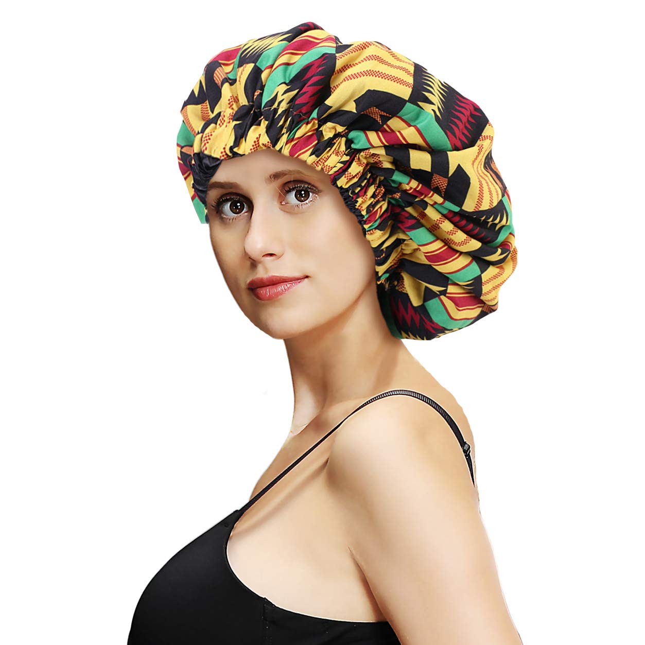 Satin Silk Bonnet for Curly Hair, Adjustable Elastic Reversible Hat  Sleeping Cap