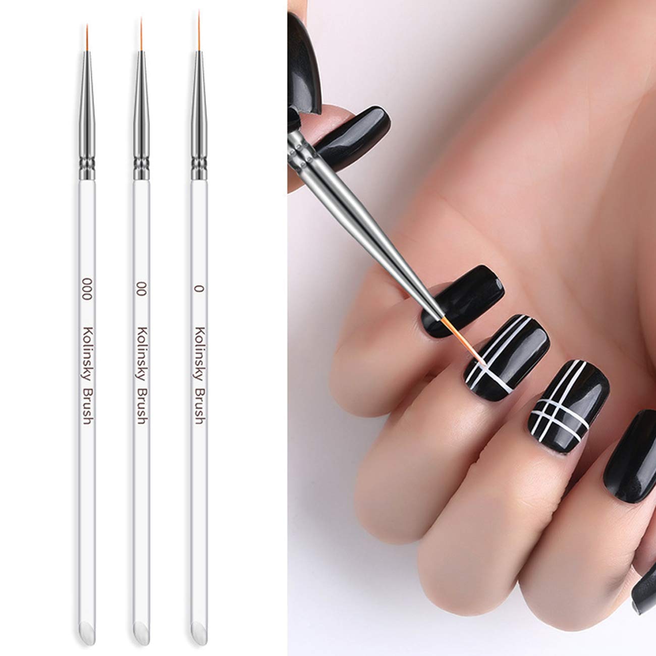 Tinsow 3pcs Professional Nail Art Brush Set Liner Pens Striping Brushes for  Short Strokes Details Blending Elongated Lines etc