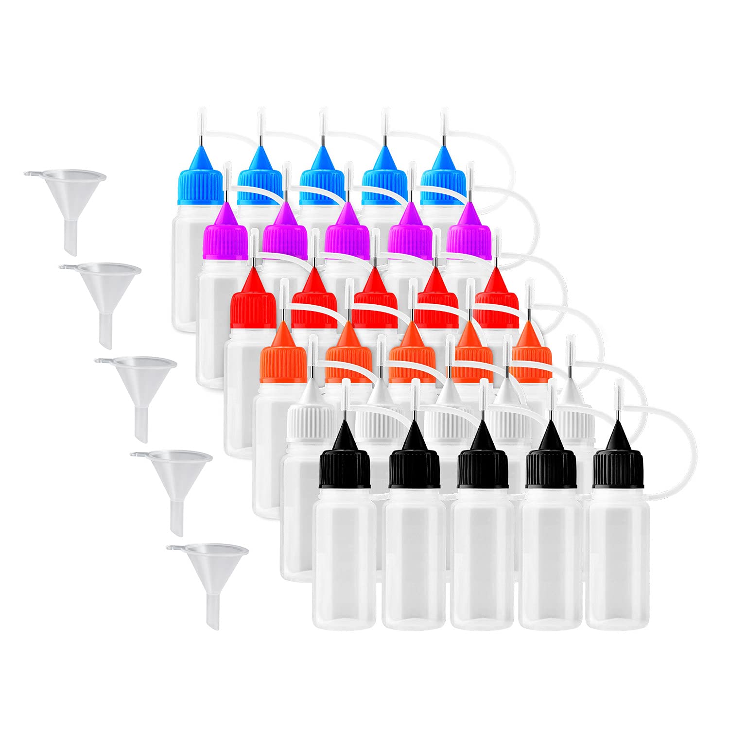 Qyyiguf 30pcs 30ml/1oz Precision Tip Applicator Bottle Translucent Glue  Bottles with Multicolor Lid and 6 Mini Funnels 6 Color Mini Squeeze Bottles  for DIY Quilling Tools Acrylic Painting Craft Art